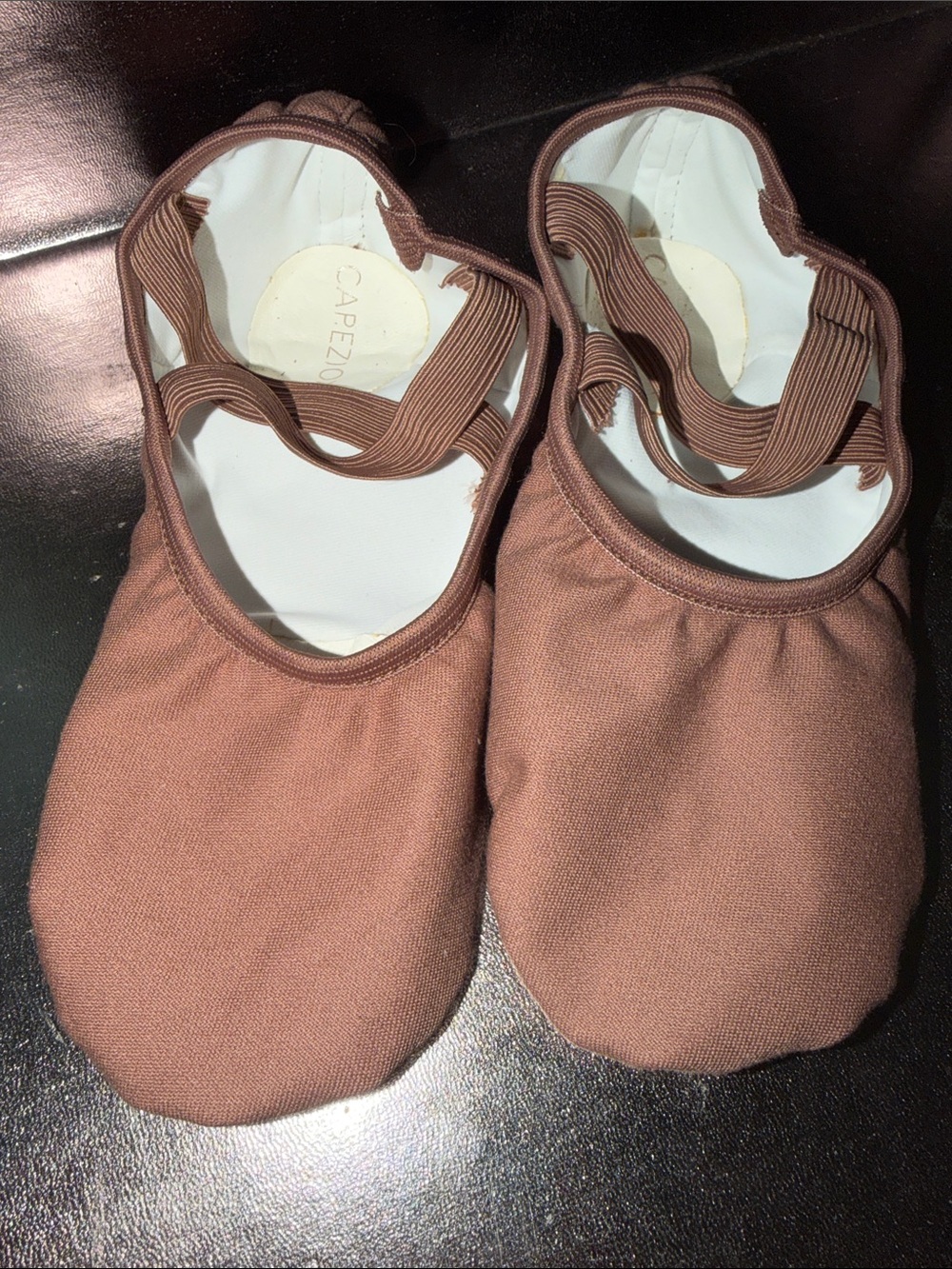Brown Canvas Ballet Footlets Capezio with Cross Straps